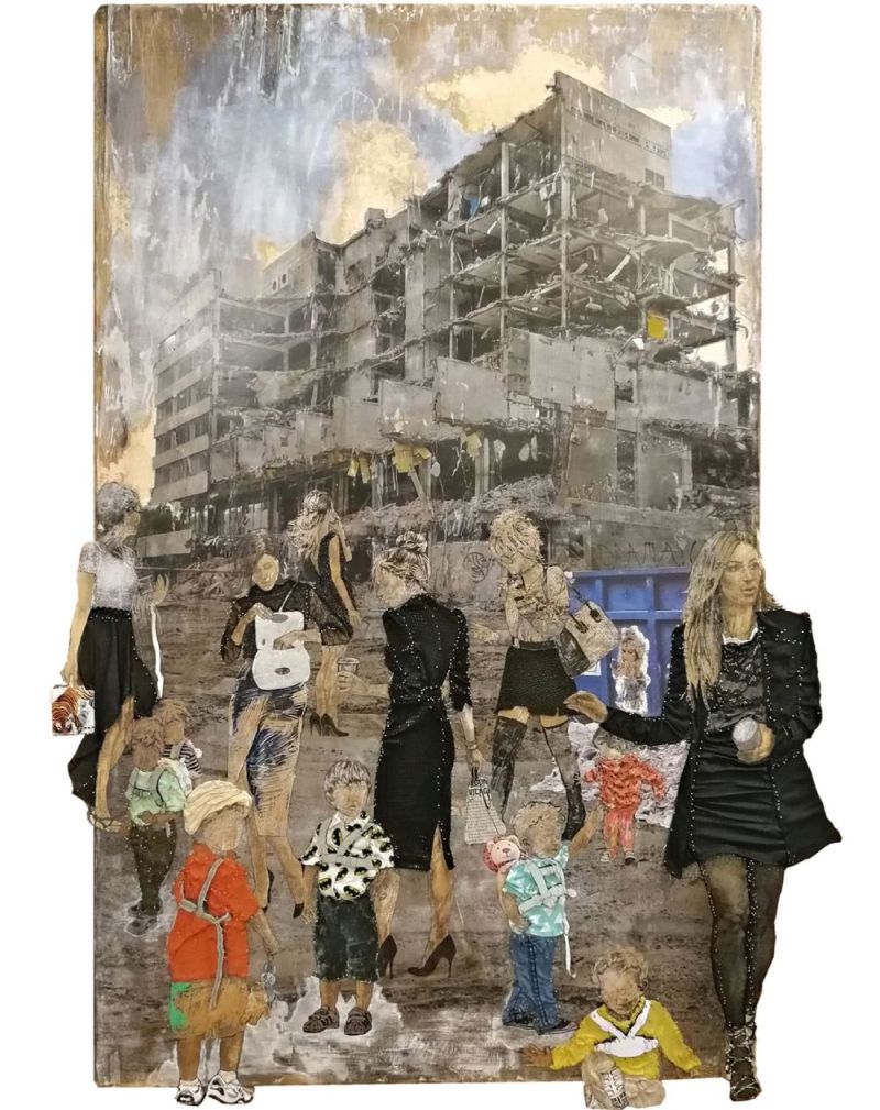Safty first, 2019 – fa, textil, fólia, akril, 124 x 91 cm